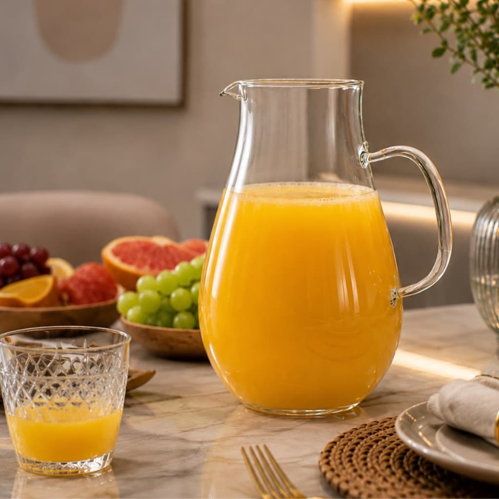 jarra de vidro 2 litros transparente água suco refrigerante  mesa posta elegante cozinha moderna resistente premium