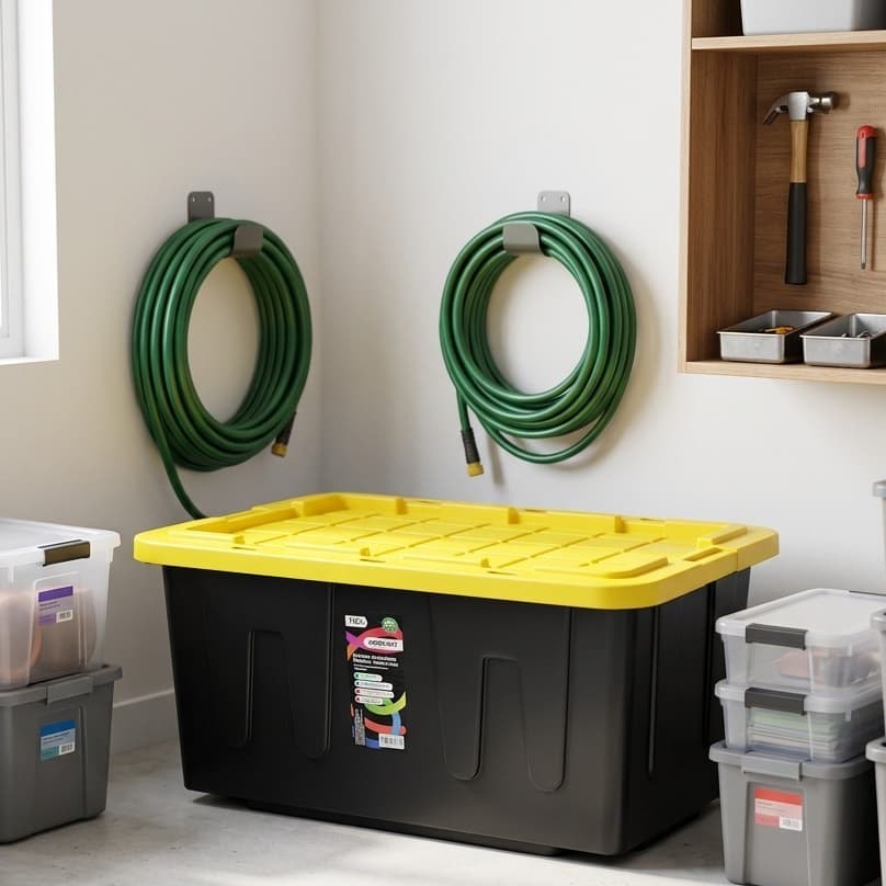 Caixa Organizadora Grande 110L - Preto-Amarelo Caixa Multiuso Ferramentas