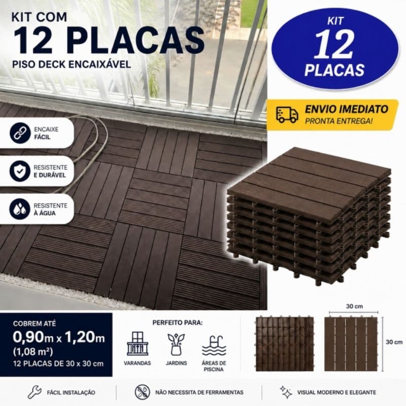 KIT 12 DECK MODULAR PLASTICO - COBREM 0,90m X 1,20m