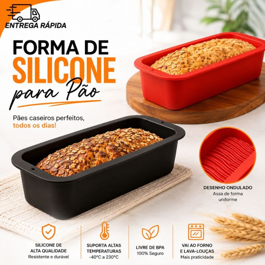 Forma de Silicone para Pão Antiaderente Forno Air Fryer e Micro-ondas Alta Resistência