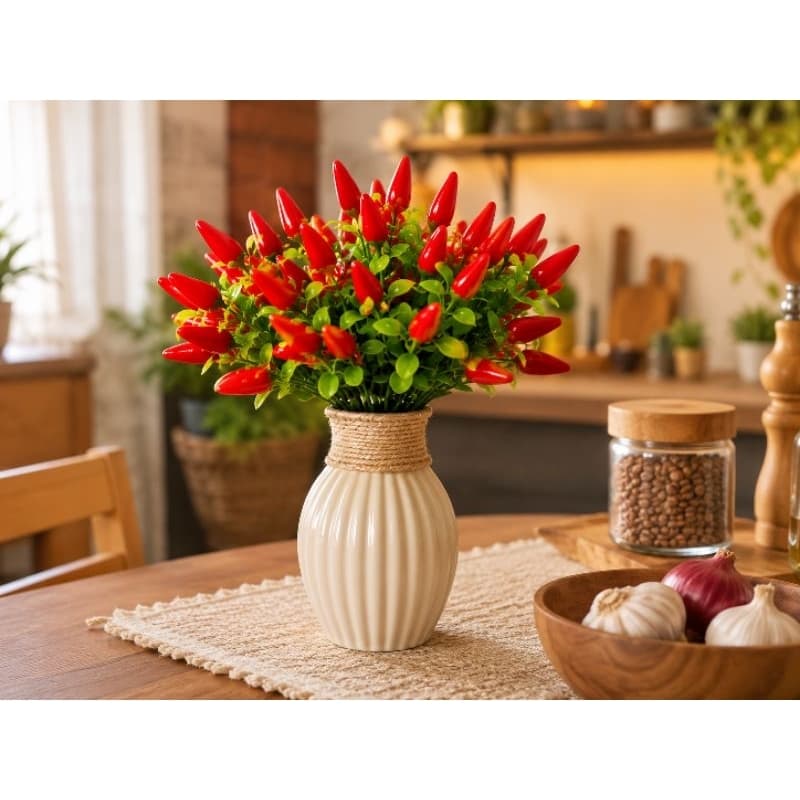Kit 2 Buquet Pimenta Artificial Permanente 30CM 5 galhos com 10 pimentas