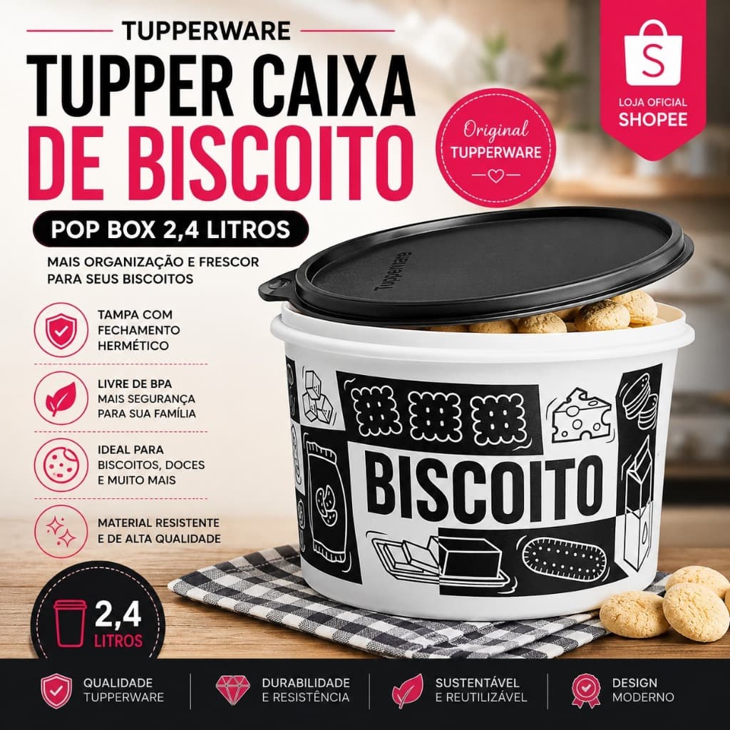 Tupperware Tupper Caixa de Biscoito Pop Box 2,4 litros.