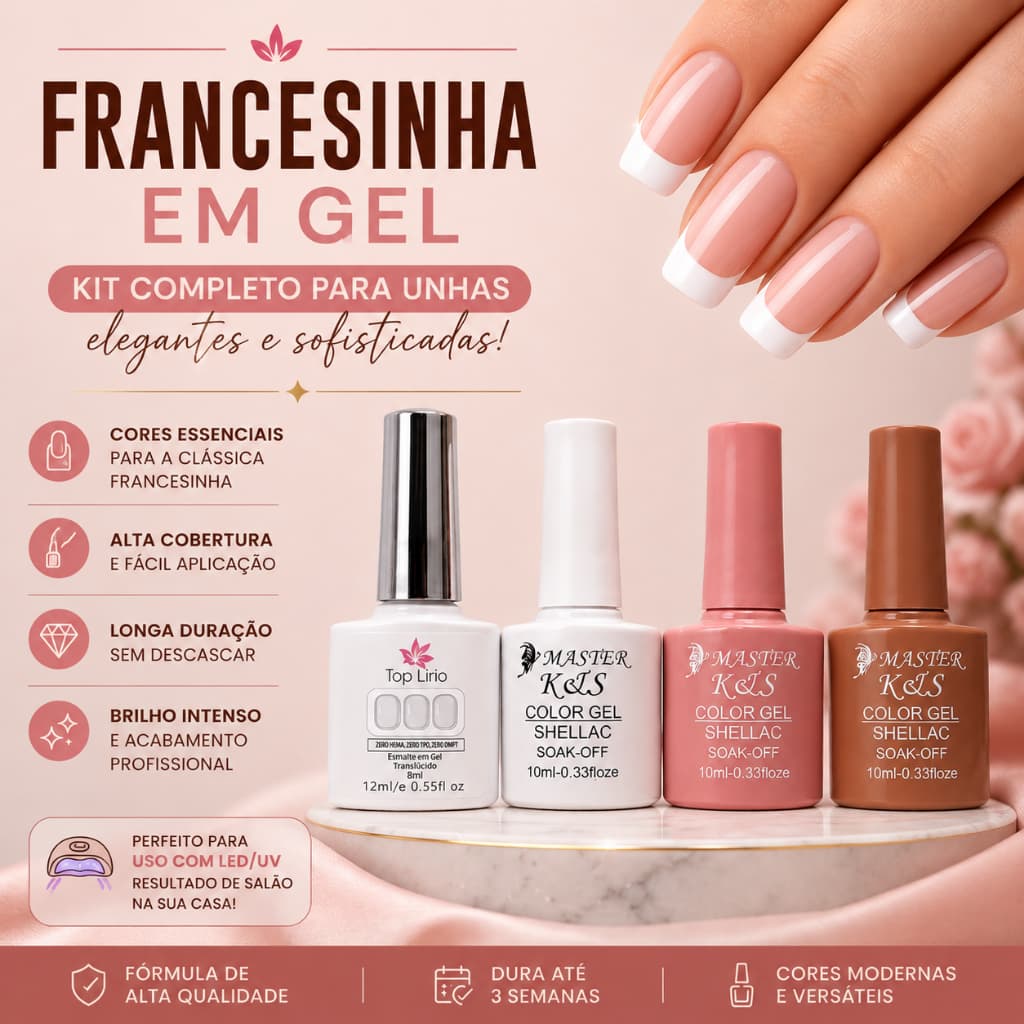 Esmalte em Gel Renda Soak-Off  translucido - Lirio/XD/K&S francesinha FUNDO REALISTA