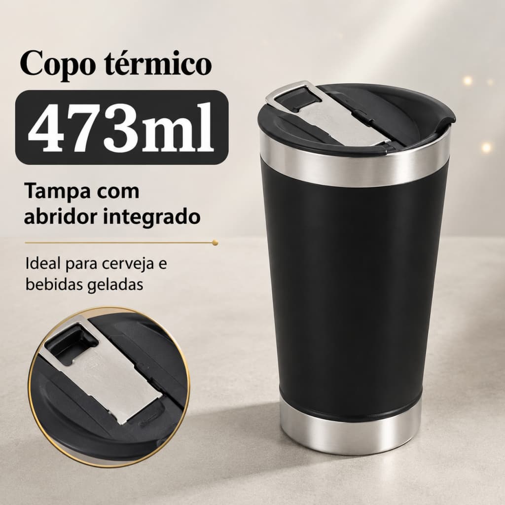 Copo Térmico de Cerveja 473ml Copo Inox Com Tampa e Abridor de Garrafas Leve e portátil alta qualidade