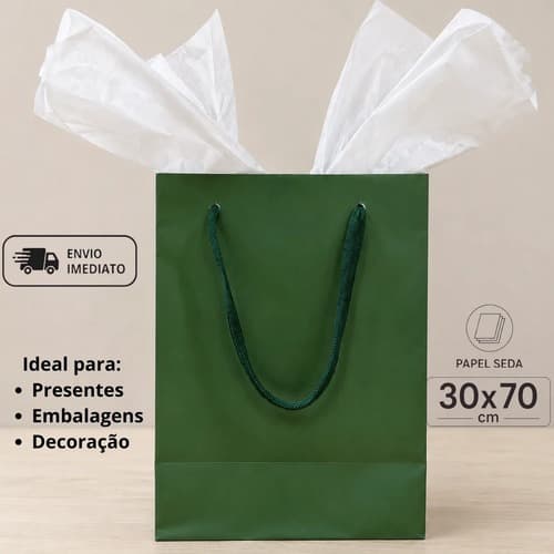 Papel Seda Branco 30x70cm 100 Folhas Embalagens Presentes Embrulhos Cestas Flores