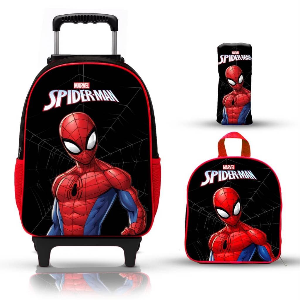 Kit Mochila Escolar homem aranha     com lancheira e estojo - rodinha - menino - masculino - escolar