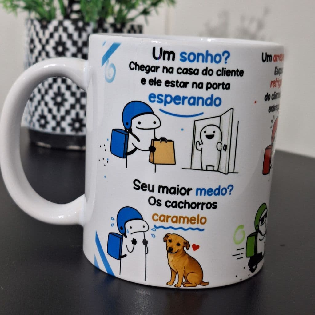 Caneca Flork Motoboy Entregador 325ml Porcelana | Presente Criativo para Motoboy Delivery iFood