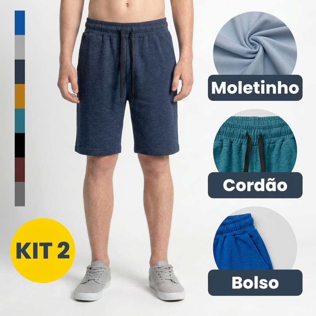 KIT 2 Bermuda de Moletinho Infantil Masculina Menino Bebé Liso Casual Juvenil (Tamanho 2 ao 16) Cores Variáveis