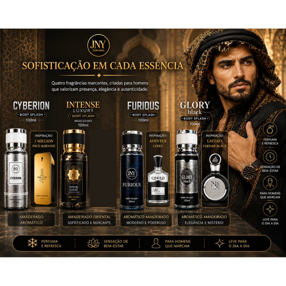 Body Splash Masculino Furious - Glory Black - Cyberion - intense Luxury Boa Duração