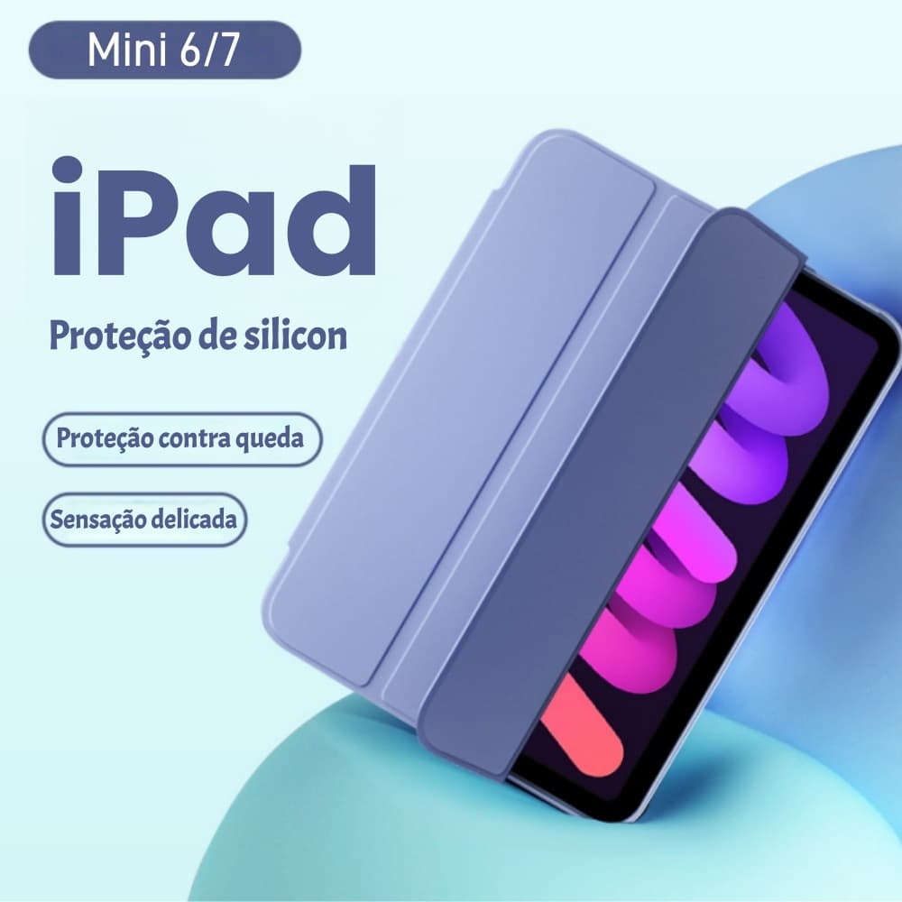 Capa Transparente para para iPad Mini 6/7 com Suporte para Caneta e Sono AutomáticoSuporte Tri-Fold Dobrável