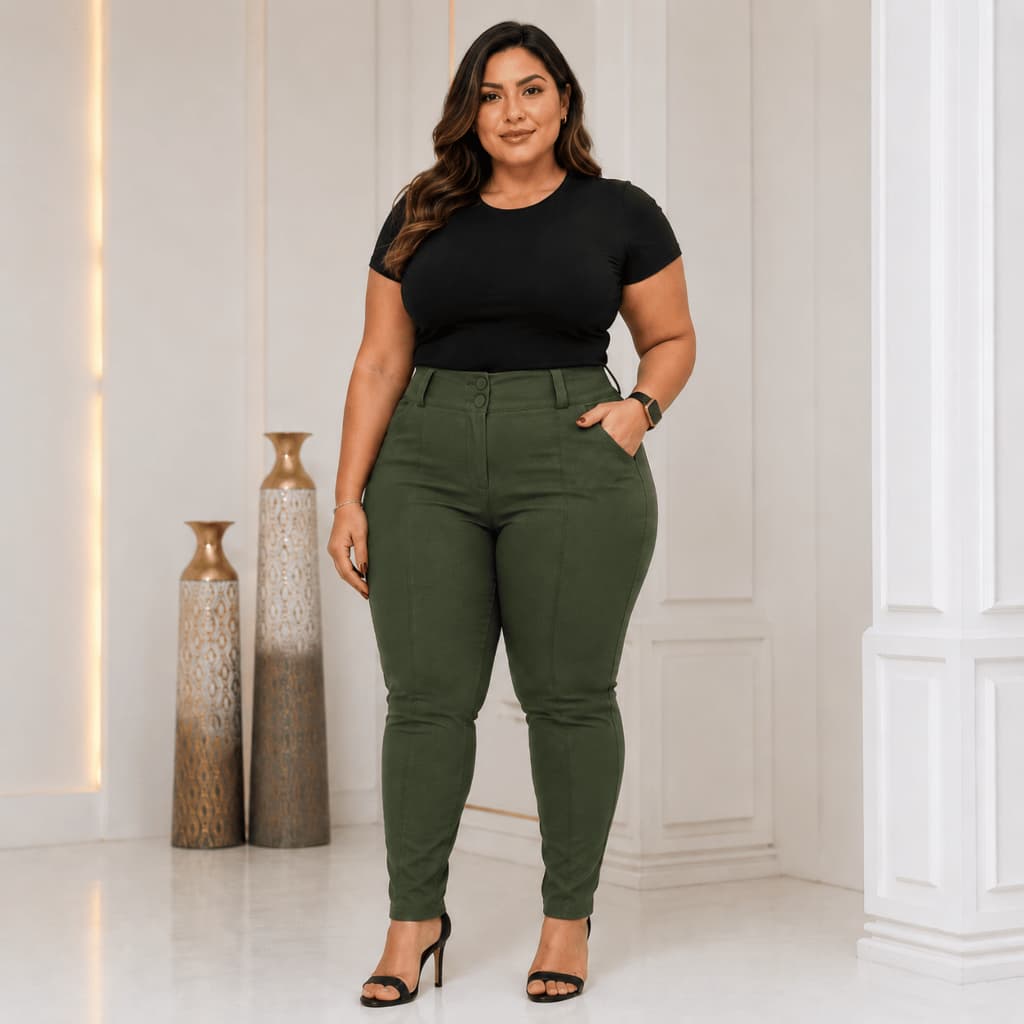 Calça Social Plus Size Feminina Com 2 Botões Cintura Alta Alfaiataria Tecido Bengaline 42 ao 52