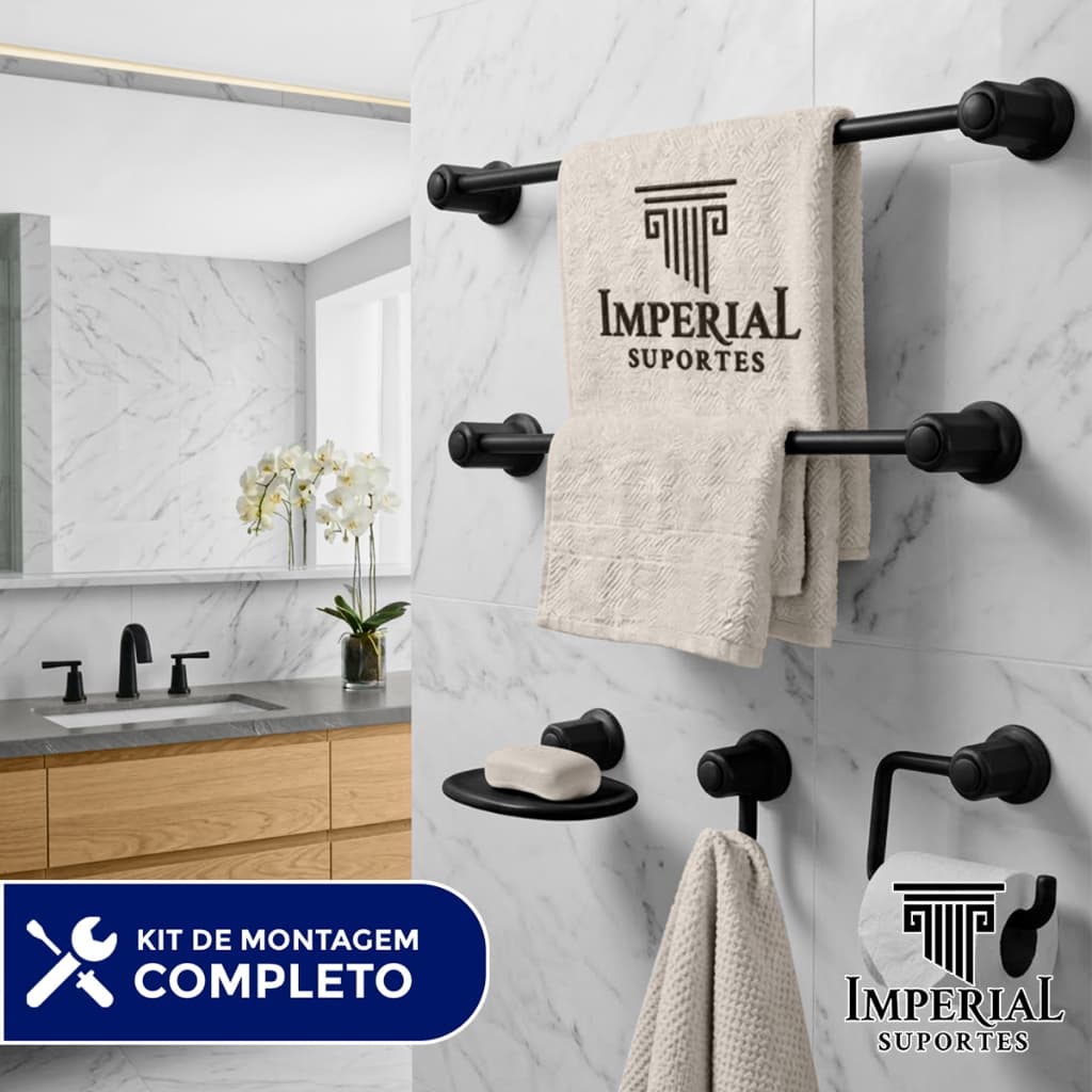 Kit de Acessórios Banheiro 5 Peças Suporte Lavabo Toalheiro Porta Papel Saboneteira