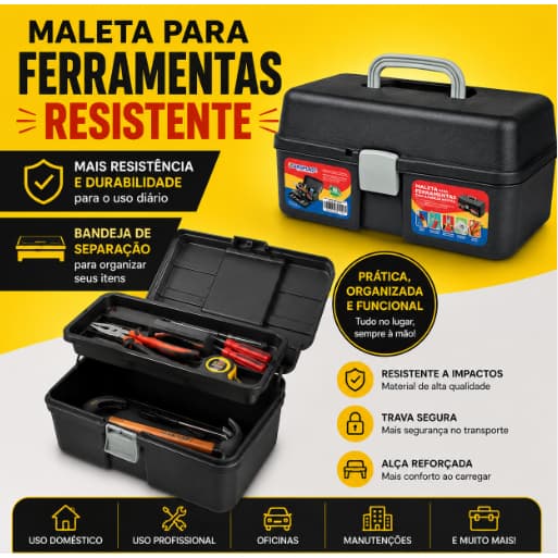 Maleta para Ferramentas Reforçada com Bandeja de separação- Arqplast
