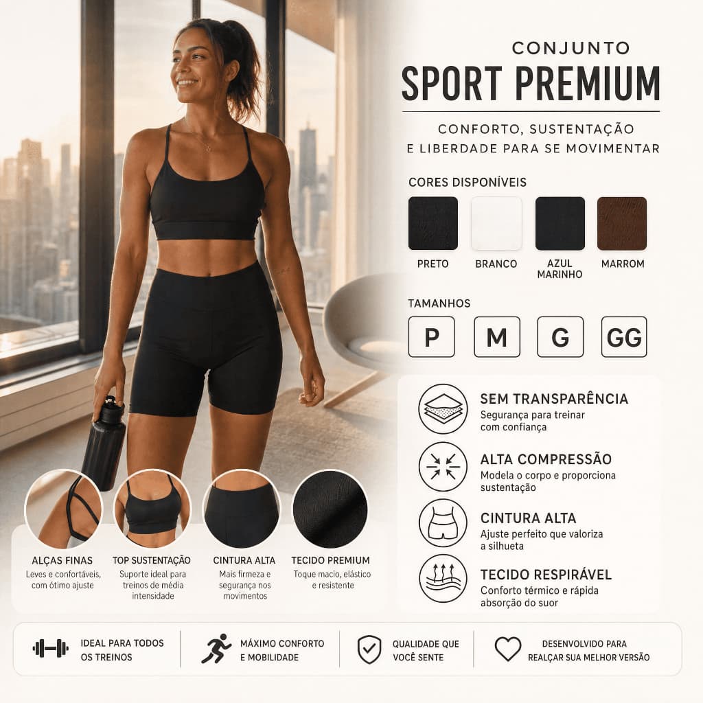 Conjunto Fitness Feminino Academia Treino Zero Transparência Cintura Alta Premium - Top e Shorts
