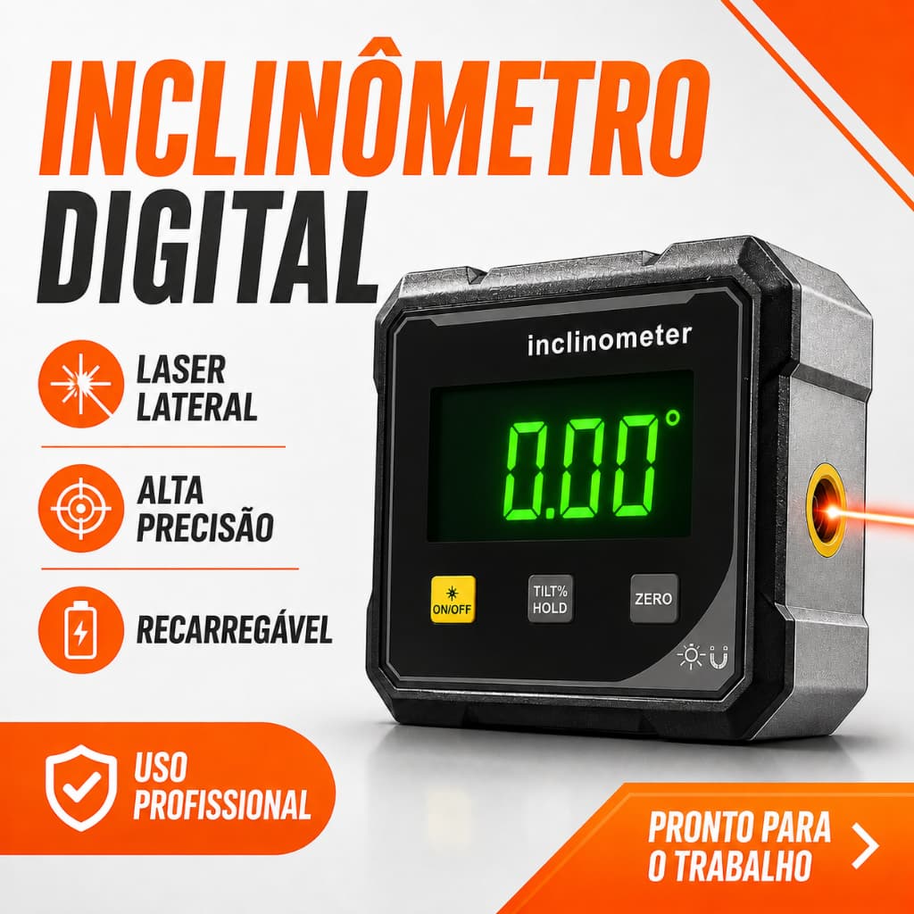 Inclinômetro Digital Recarregável Nivelador Laser Lateral Medidor de Ângulo Magnético