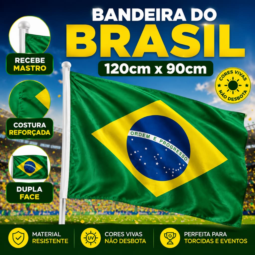 Bandeira Grande Brasil 120X90cm Para Vestir Copa Do Mundo Parede Varanda Sacada Janela Carro