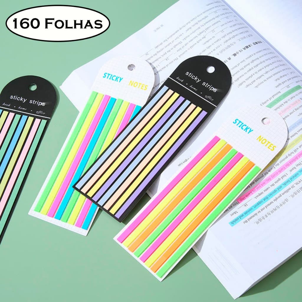 160 Tiras Adesivas Marcador De Página Estudo Anotações Texto Post It Fininho Colante Stick Notes