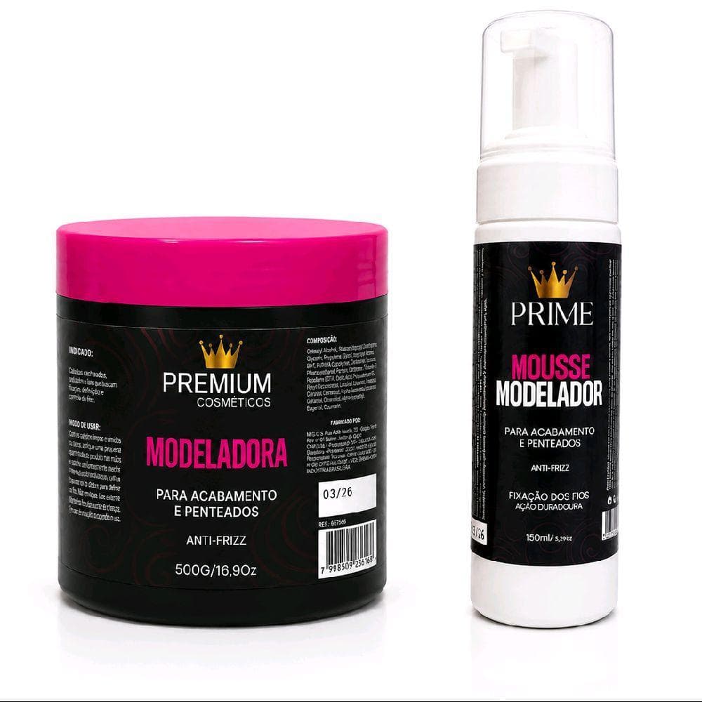 Kit Pomadas Modeladora Premium/Alpha Hair 500g + Mousse 150ml Anti-Frizz Para Cachos e Tranças