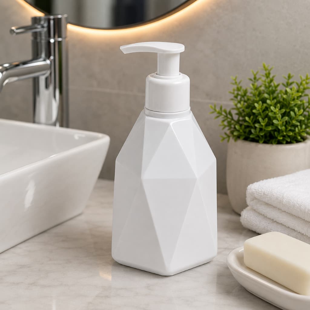 Saboneteira Branca Porta Sabonete Líquido 500ml Diamante com Pump Trava Saboneteira Diamante Banheiro