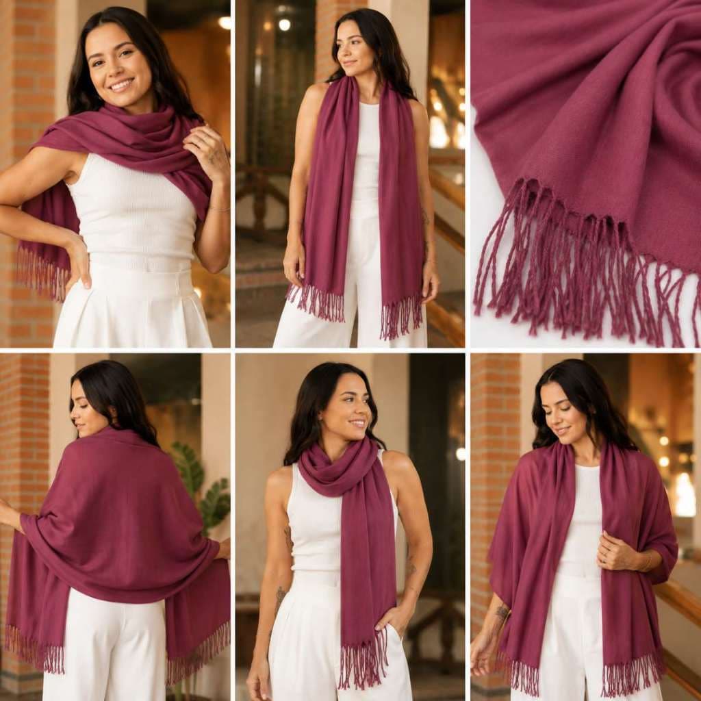 Cachecol Pashmina Rosa Antigo Lisa 100% Poliéster Xale com Franja Moda Unissex