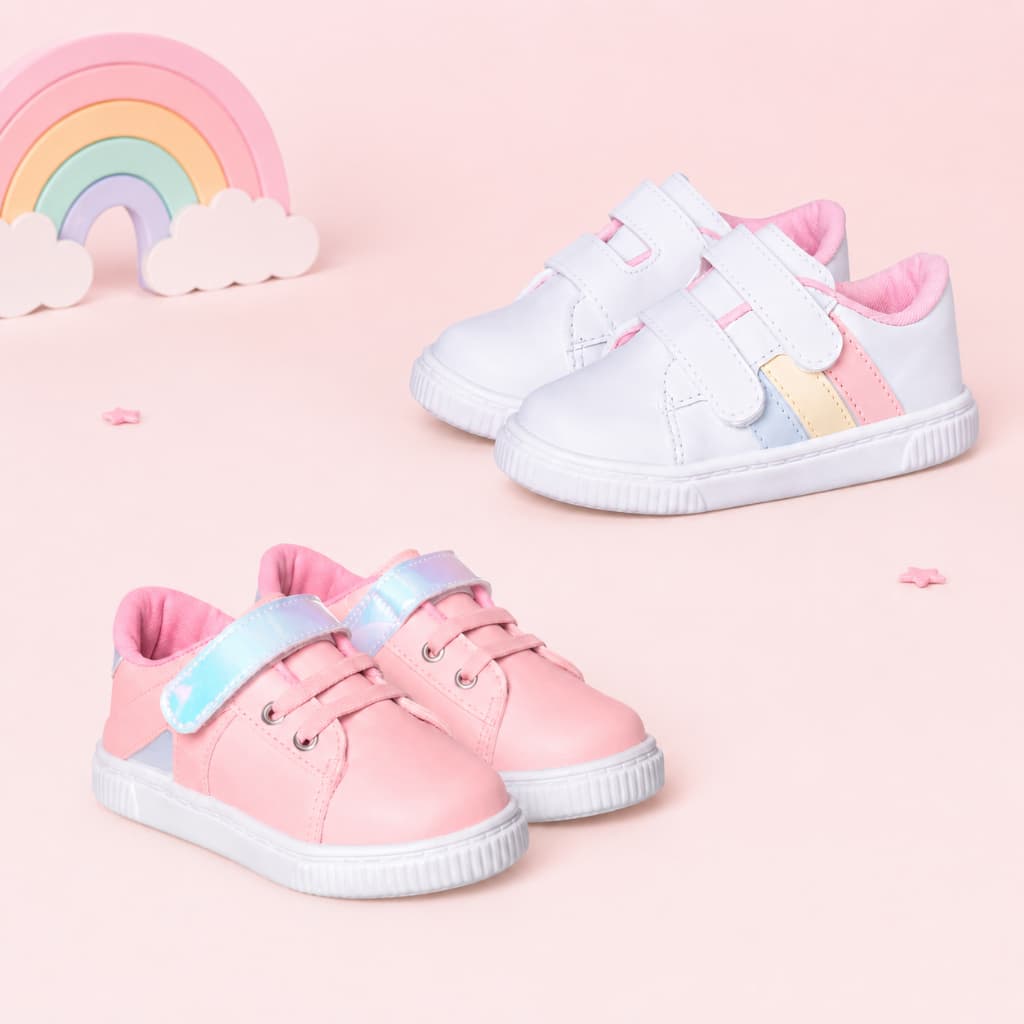 Kit 2 Tenis Infantil Menina Ajustável Anatomico Leve Confortável Fashion Macio Escolar