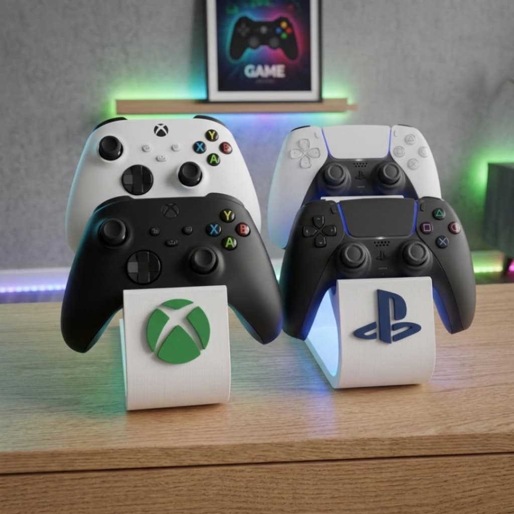 Suporte para 2 Controles de PlayStation ou Xbox | Suporte Moderno de Controle de Console com Logo