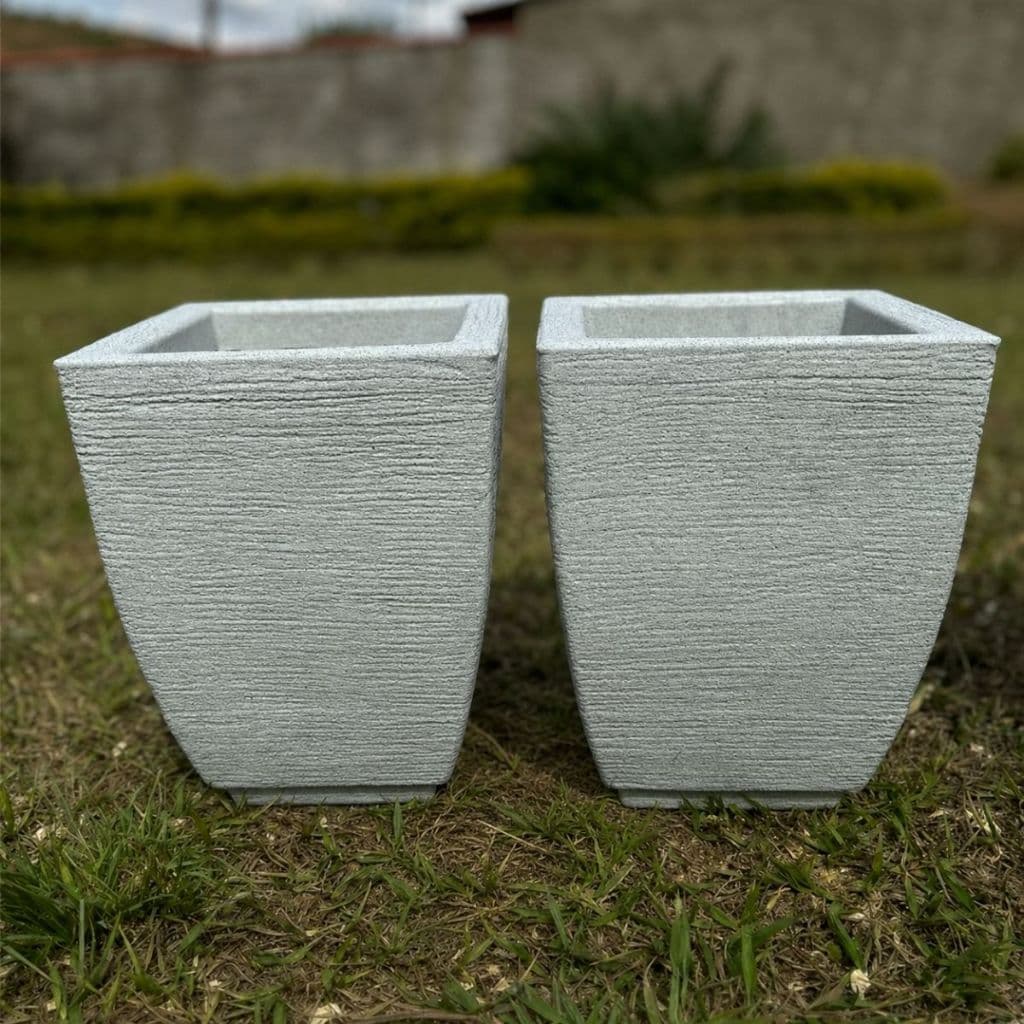 Kit 2 Vasos Para Plantas Decorativos Para Sala Jardim Polietileno Bojo Quadrado Escovado N1
