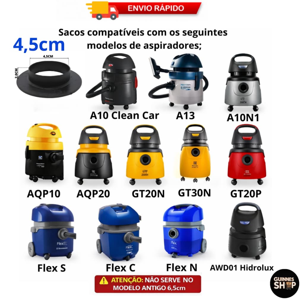 Sacos Aspirador Electrolux A10N1 A10 | HIDROLUX AWD01 | AQP10 | GT 20N/30N/200/2000/3000 GT30N |FLEX