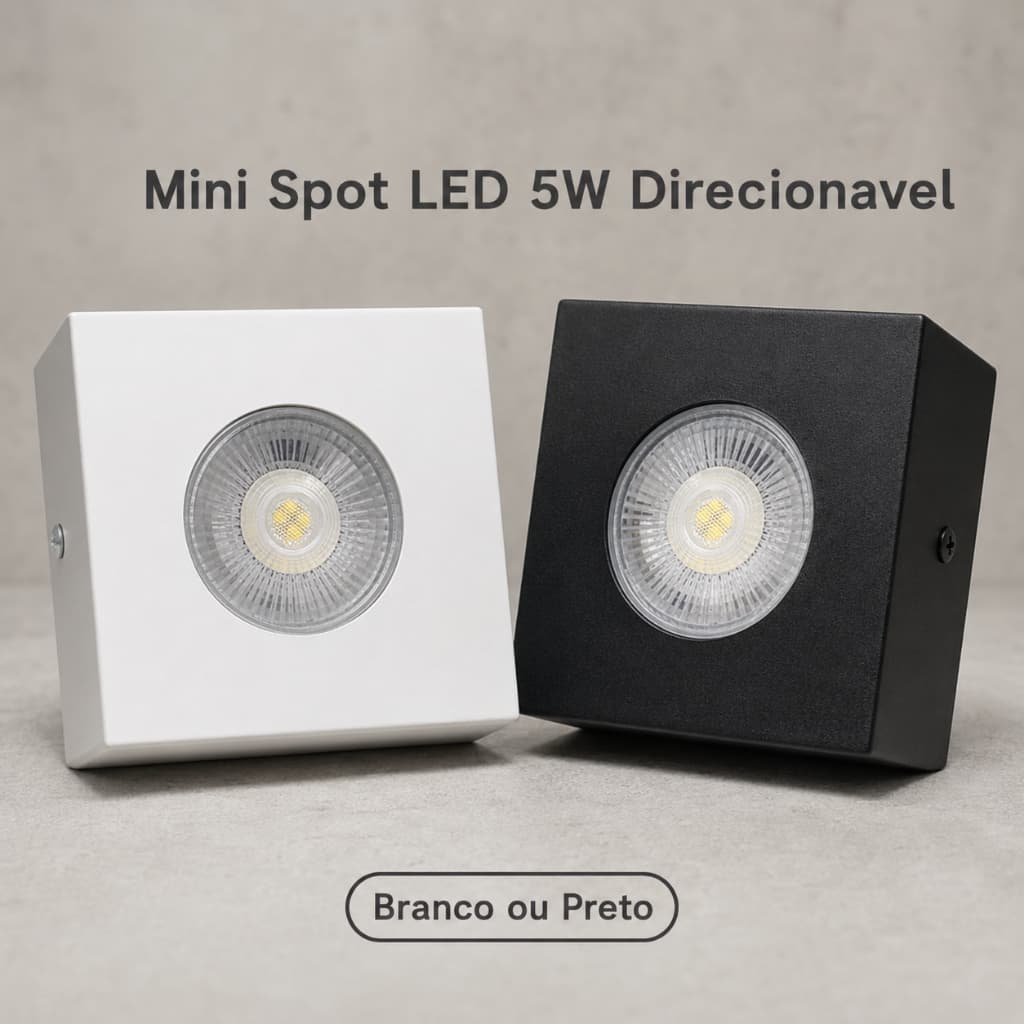 Spot Interno Mini Plafon Sobrepor Direcionável COR Branco ou Preto Com LED 5W/3000k Branco Quente