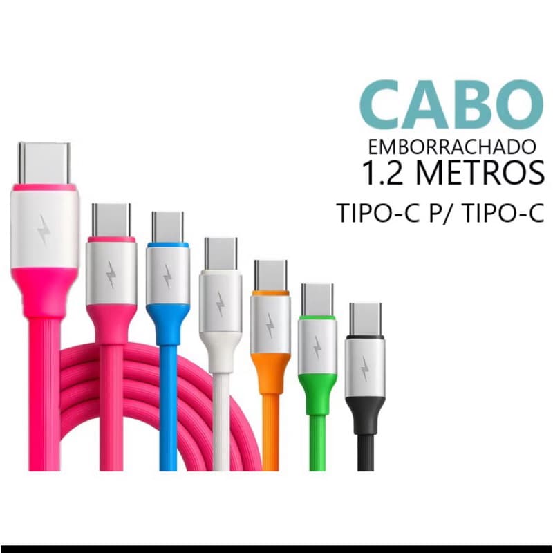 5KIT Cabo Turbo Emborrachado Para Celular Tipo-C IPhone Resistente Colorido