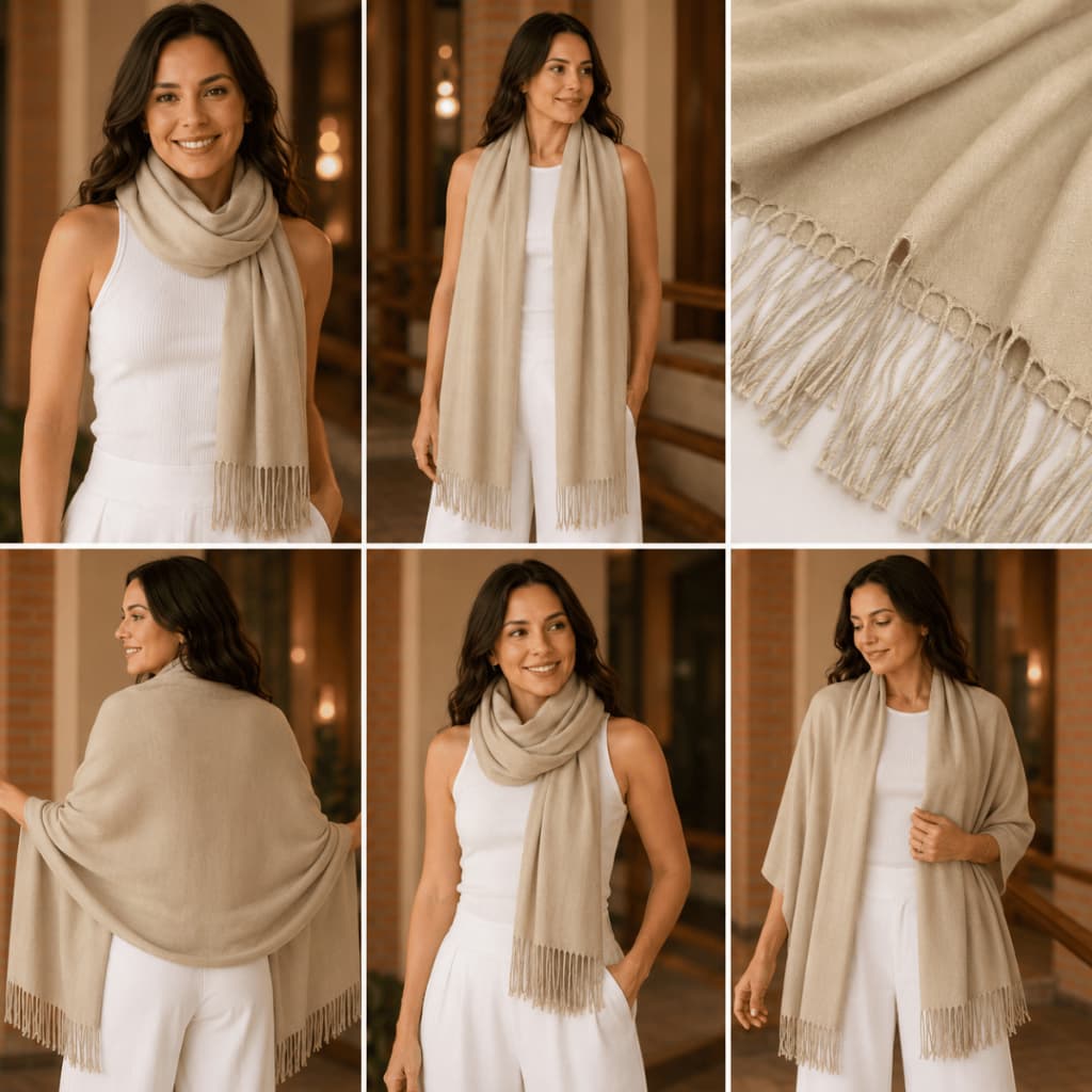 Cachecol Pashmina Cor Caqui 100% Poliéster Lisa Elegante e Durável Macio Moda Unissex Luxo