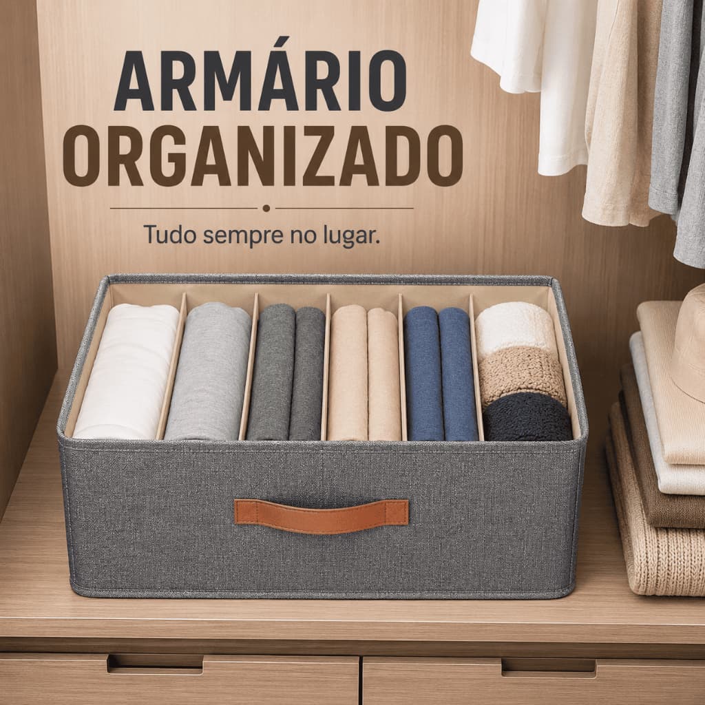 Caixa Organizadora Dobrável 6 Divisórias Organizador Gaveta Closet Armário Cinza