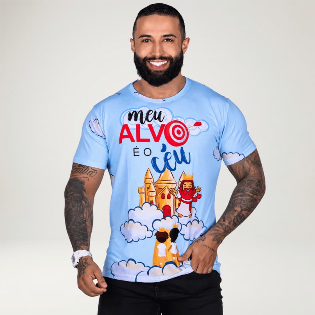 Camiseta Masculina Estampada Cristã Premium Confortável Manga Curta - Meu Alvo é o Céu