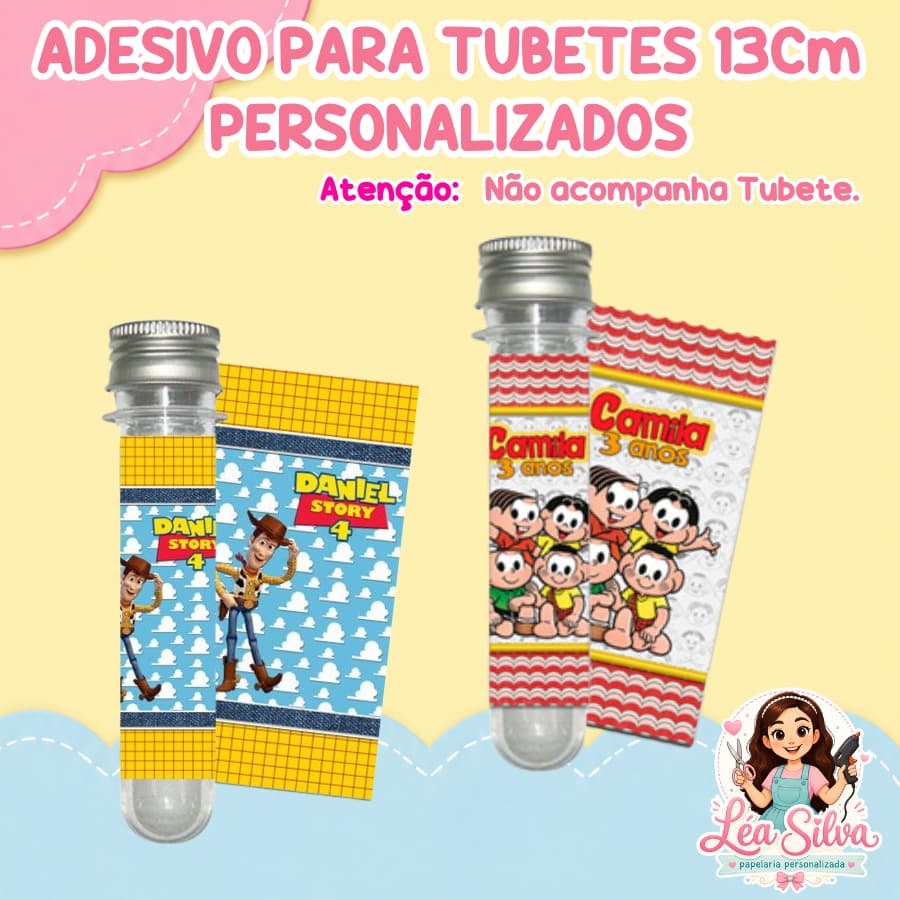 Rótulo Adesivo para Tubetes 13 cm  Personalizado - Ideal para a sua festa! - 15 UNIDADES