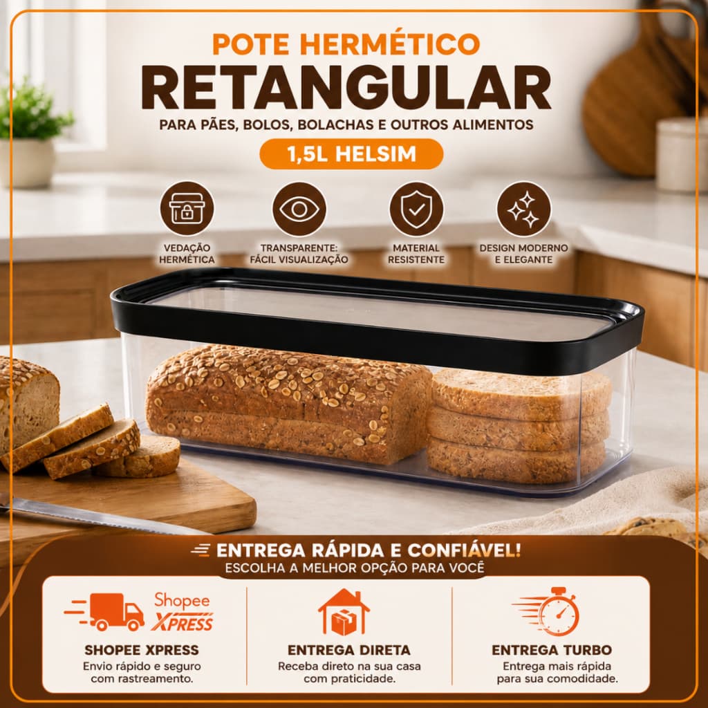 Pote Porta Pão Bolo Biscoito Bolachas E Outros Alimentos Acrílico Hermético 1500ml