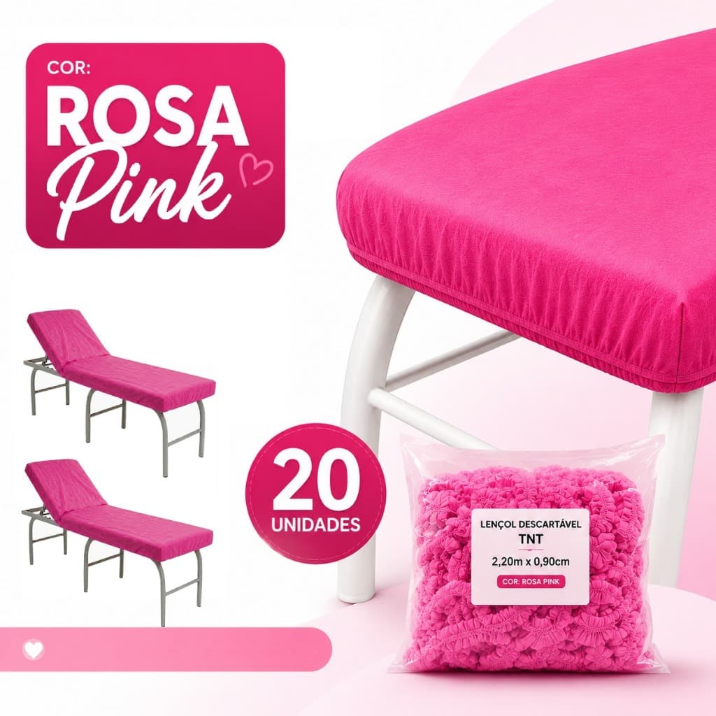 Lençol Rosa Pink Descartável Elástico P/ Maca 2,00m x 0,90 - 05 Unidades 5-UN