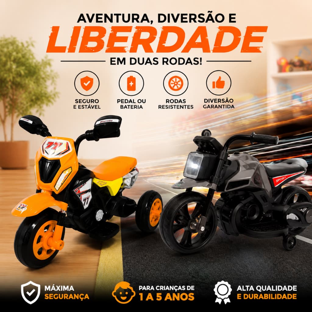 Moto Elétrica Infantil Menino 6V Recarregável Thunder / DarkRider 2 Horas de Diversão Presente
