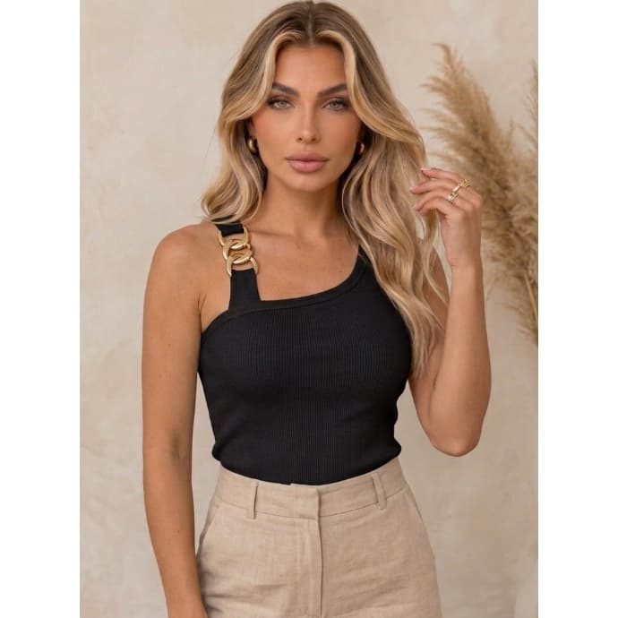 Blusa Feminina Nula Manga Ribana Canelada Premium Um Ombro Só Com Fivela Elegante Caimento Perfeito