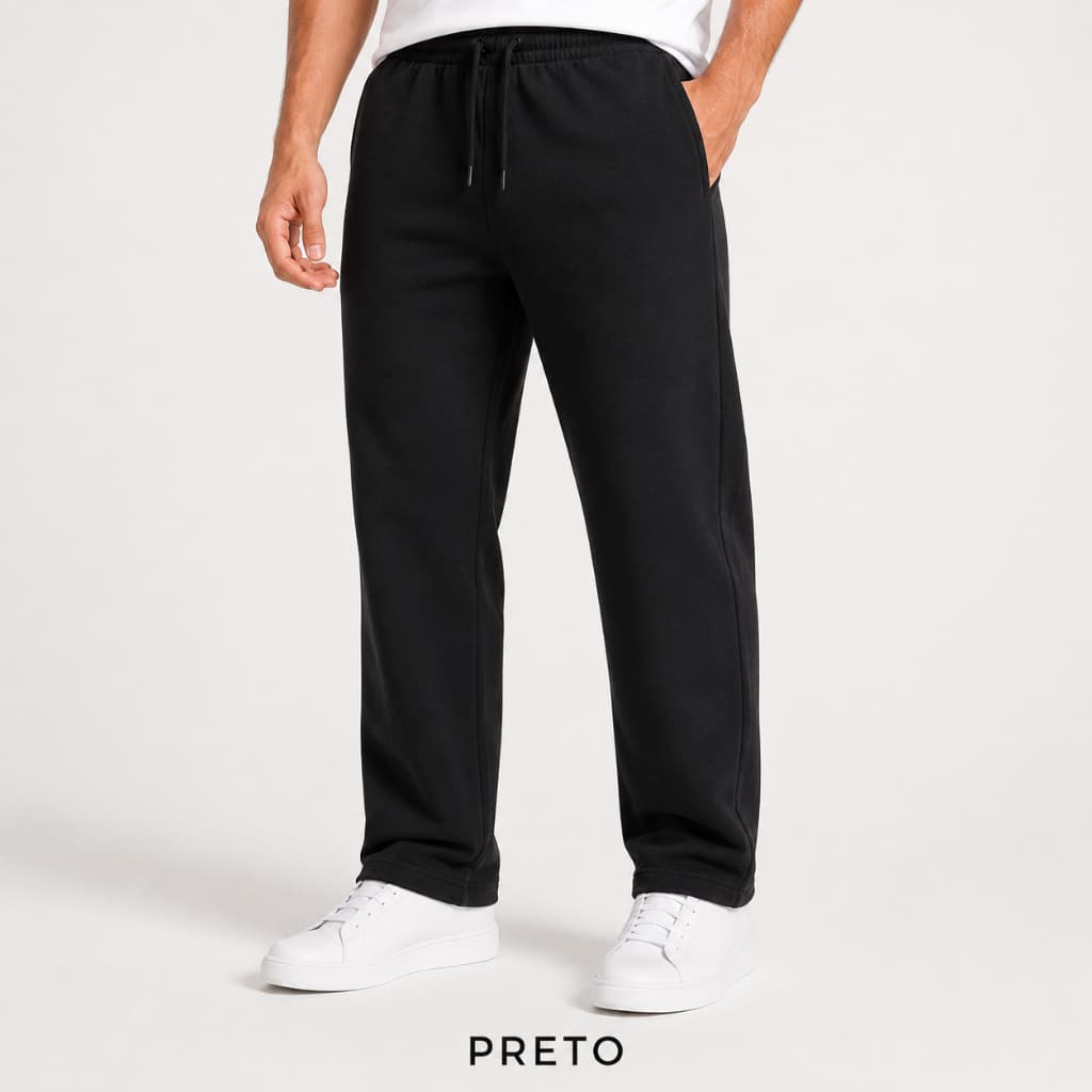 Calça Moletom Moletinho Masculina Jogger Reta Premium Academia Casual Bolso Cordão Elástico