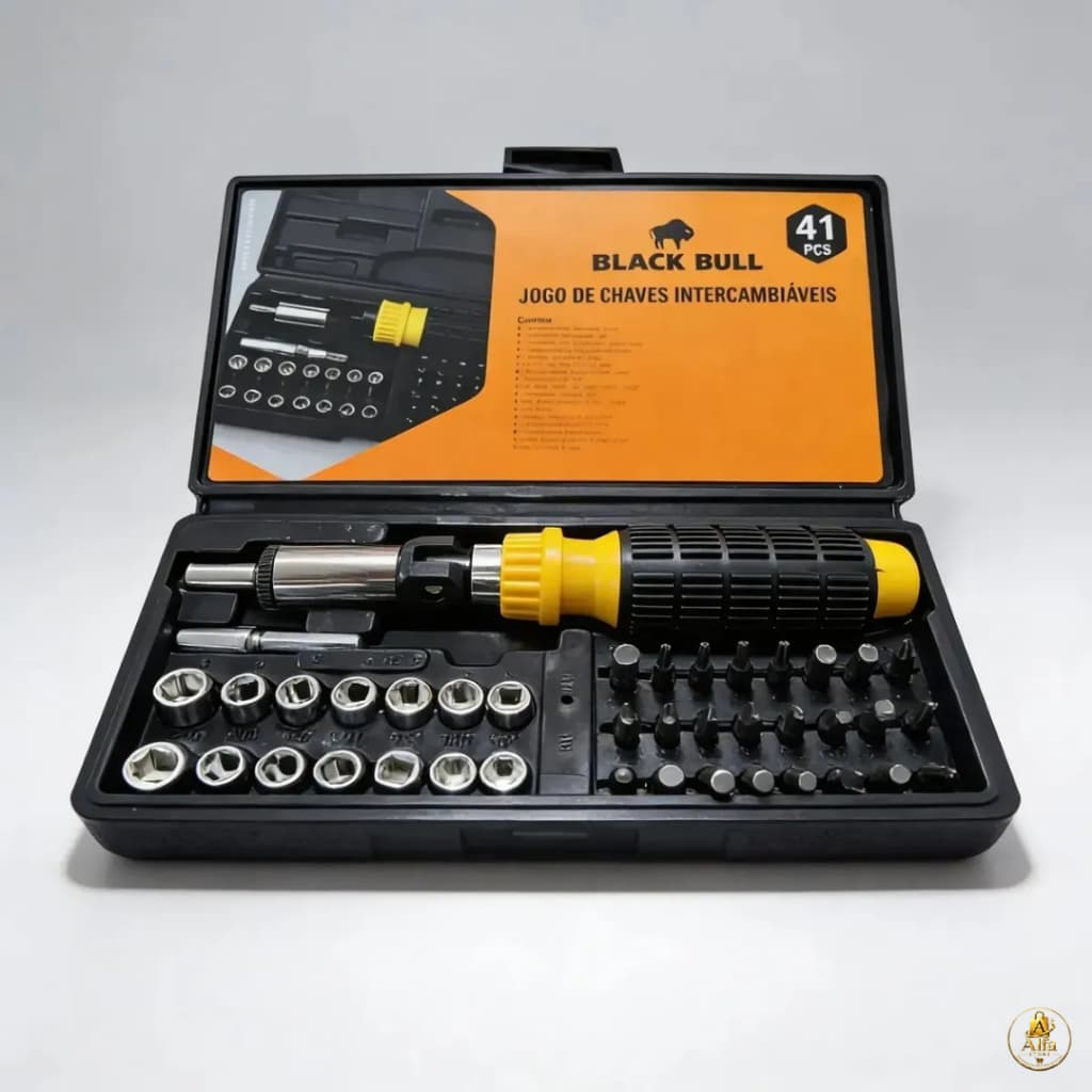 Jogo Chaves Intercambiáveis 41 Peças Black Bull Kit Completo Soquete Catraca Torx Allen Philips 1/4