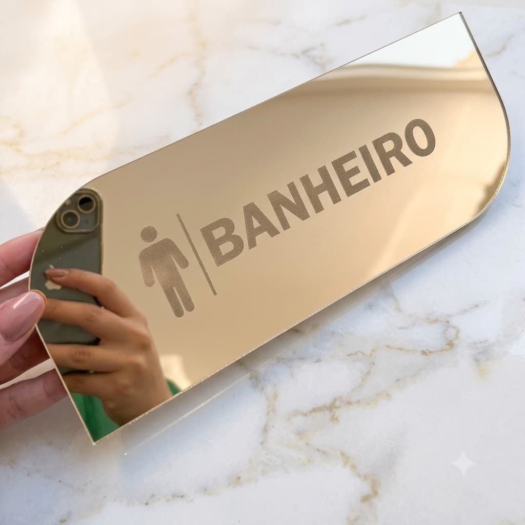 Plaquinha Banheiro Wc Acrílico Espelhado Feminino Masculino Salão Clinica Studio Estética