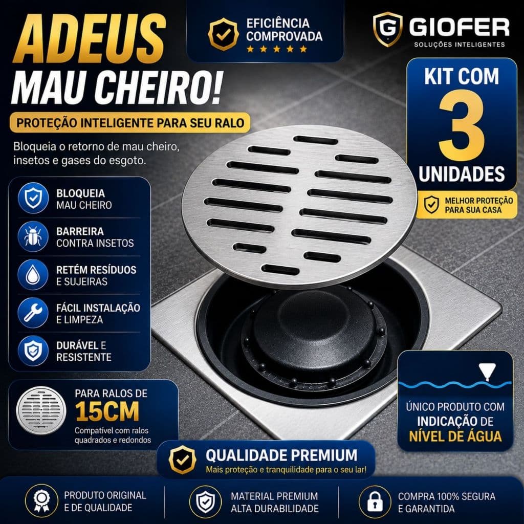 Kit 3 Adaptador Anti Odor Baratas Ralo 15cm Tira Mau Cheiro Giofer