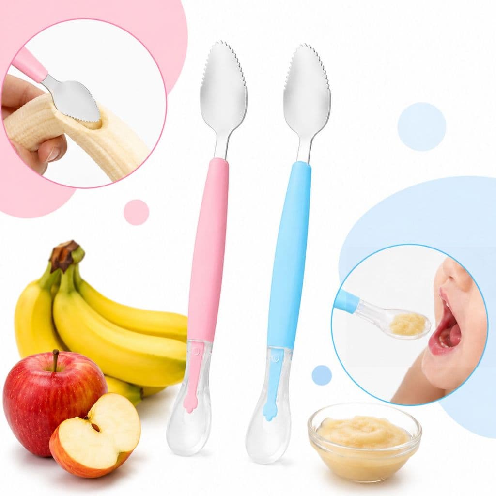 Colher 2 Em 1 Raspa Fruta Bebê Alimentação Criança Infantil Frutinha Introdução alimentar Silicone