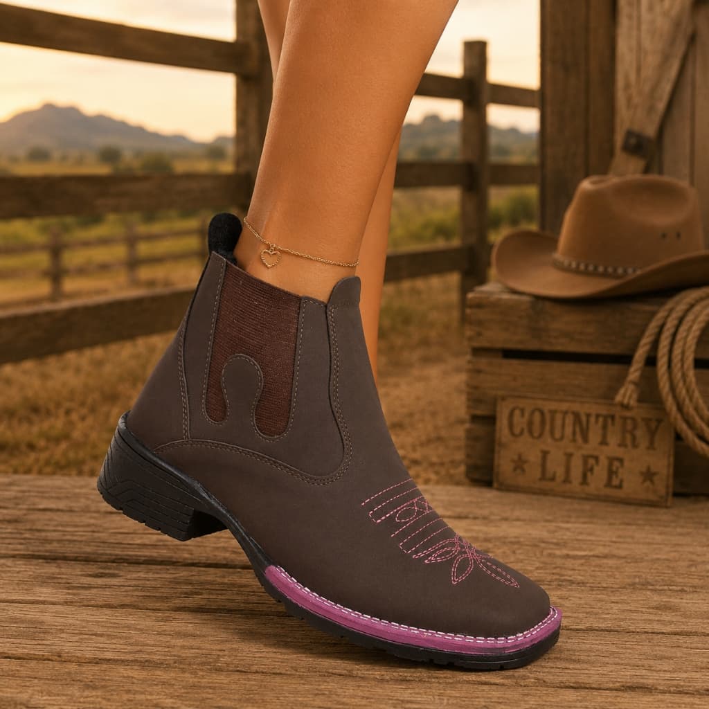 Bota Texana Coutry Estilo Western Bico Quadrado Calce Facil