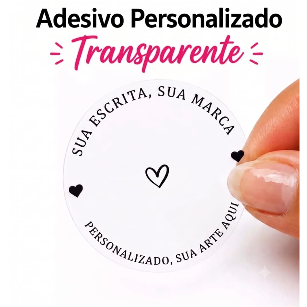 100 Adesivos Transparentes Personalizados 4cm Logo, Marca ou Arte Vinil à Prova d'Água Envie sua Arte