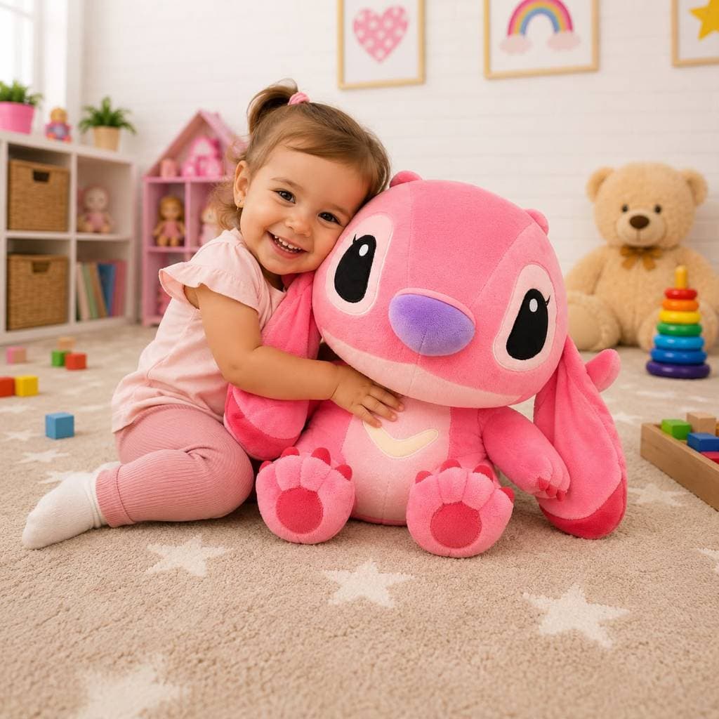 Pelúcia Stitch Lilo Angel Rosa 60cm Gigante  Brinquedo Antialérgico