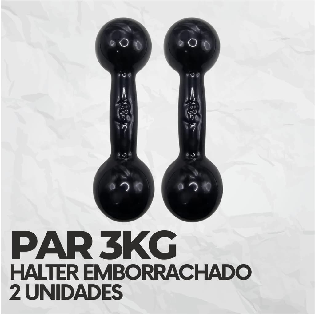 Par Halter Bola Emborrachado 3Kg  Peso para Academia, Treino em Casa e Musculação
