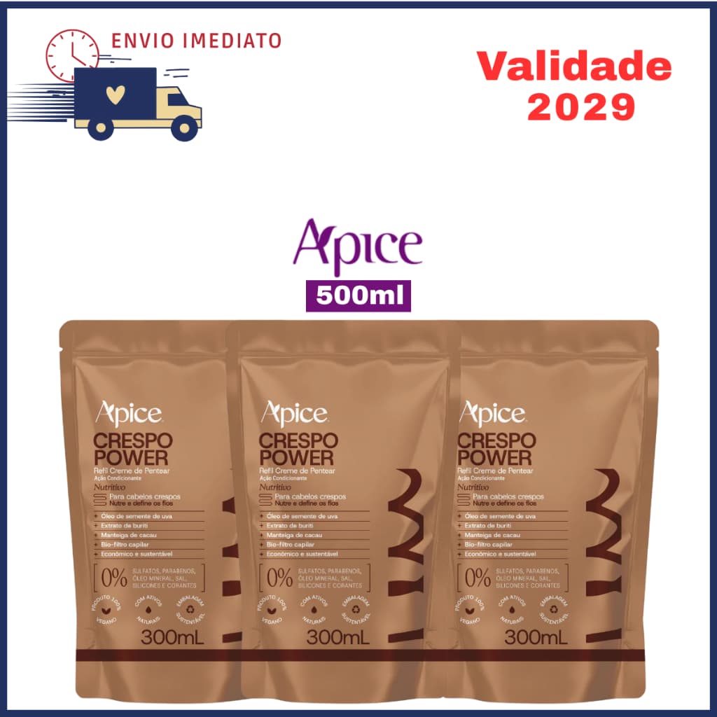 Kit 3x Refil Creme Pentear Apice Crespo Power Vegano No Poo 300ml