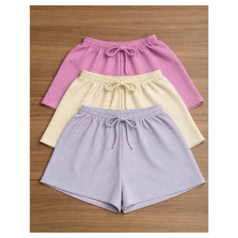 Kit 03 short feminino curto básico  malha canelada anaruga