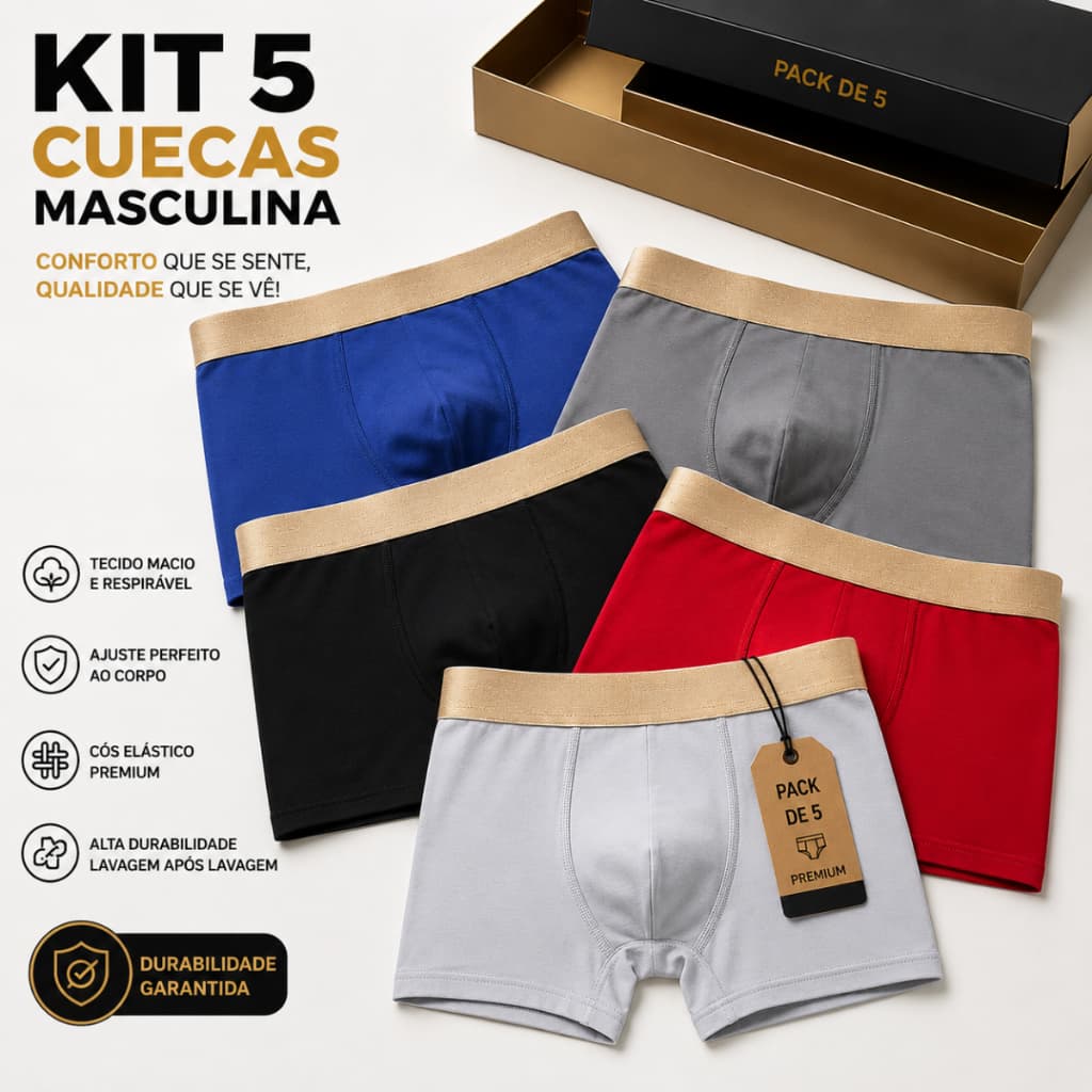 Kit 5 Cuecas Boxers Adultas Masculina Malha Leve Confortavel Macias Variação de Cores ENVIO IMEDIATO
